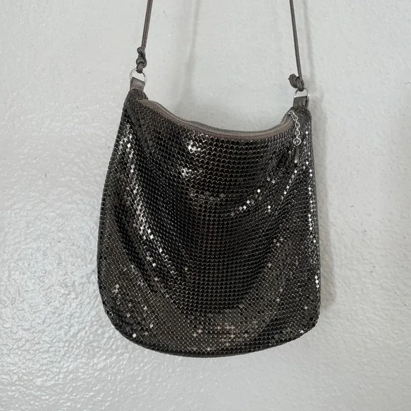 Vintage Whiting & Davis Gunmetal Mesh Shoulder Evening Y2K Minimal Glam Purse - Picture 4 of 7